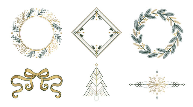Decorative floral elements and winter motifs in a festive style  