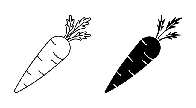 Carrot icon for healthy fresh vegetable orange food flat outline and silhouette in black