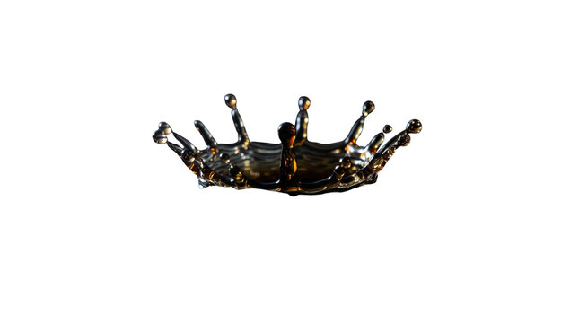 Dynamic coffee splash crown shape, dark liquid drop splash photography, beverage advertising background concept isolated PNG with Transparent Background