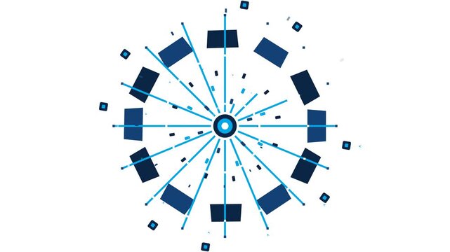 Abstract blue radial network graphic depicting data migration workflow system processing and digital connection loop