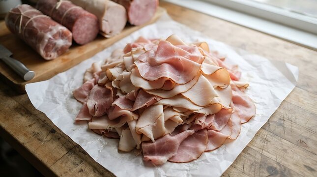 Assortment of cured meats and sausages on a wooden cutting board