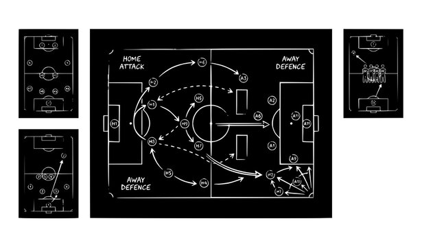 Football Coach Tactical Board with Chalk Formations and Passing Routes Vector Illustration
