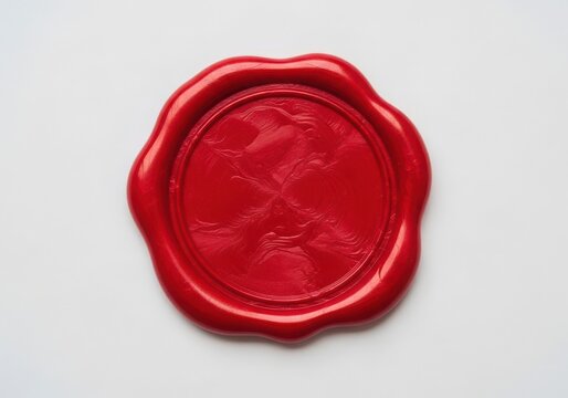 Close-up of red wax seal with embossed design on paper