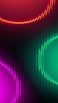 Vertical abstract glassmorphism background featuring vibrant neon magenta, green, and red gradient waves with frosted fractal ribbed glass texture for mobile wallpaper.
