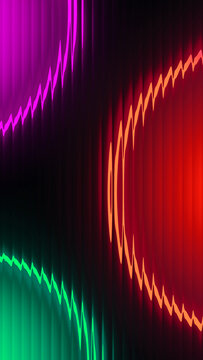 Vertical abstract glassmorphism background featuring vibrant neon magenta, green, and red gradient waves with frosted fractal ribbed glass texture for mobile wallpaper.
