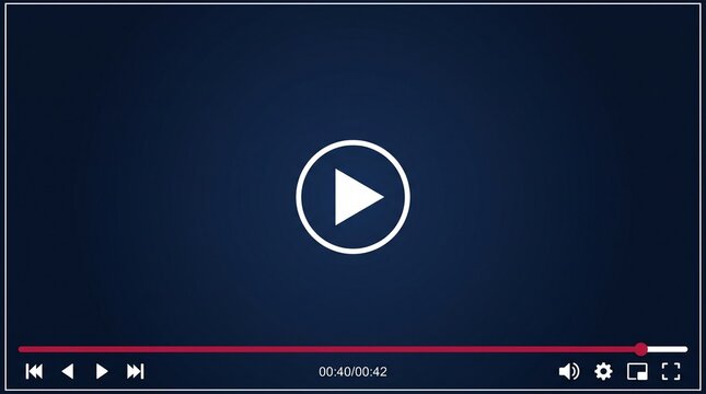 Play button icon centered on a dark blue background with media controls