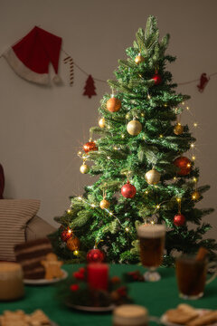 Festive Christmas Tree and Table Setup