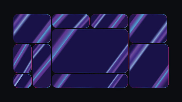 Cyber Neon Bento Grid Layout. Futuristic dark purple tech dashboard template with glowing cyan and violet light streaks for modular web UI.