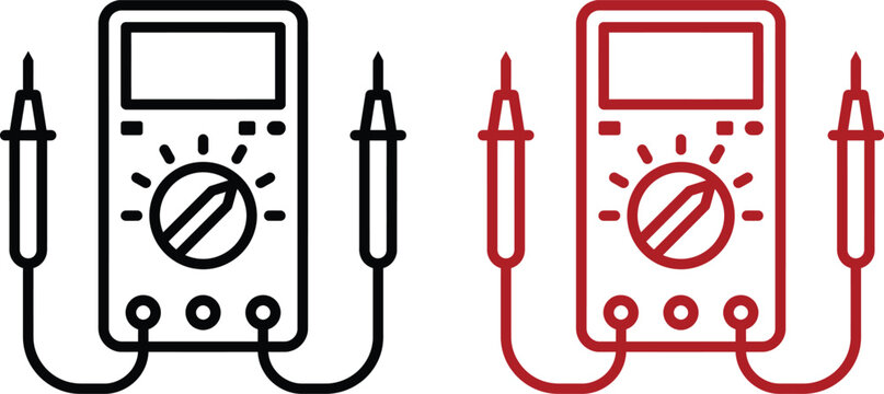Digital Multimeter with Test Probes Vector Icon Set