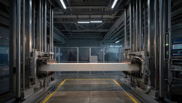 Industrial metal pressing machine in a dark factory floor