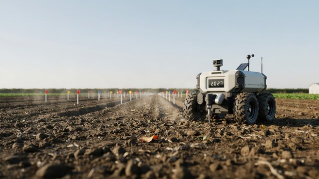 Autonomous farm robot working in a field
