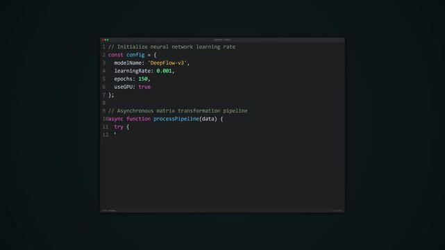 Programming code editor displaying JavaScript configuration object on a dark screen with syntax highlighting for software and development Projects interface script