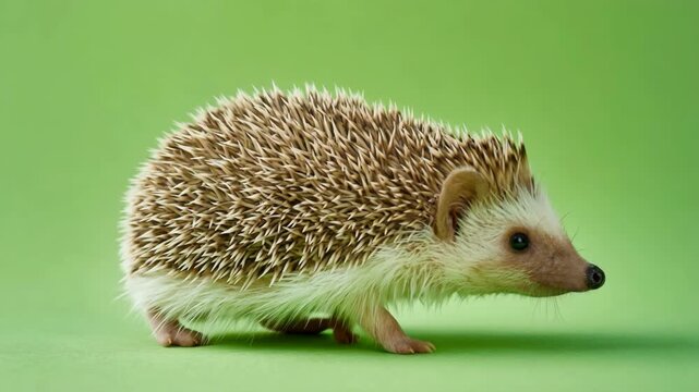 Cute Baby Hedgehog Walks and Sniffs on Green Screen for Wildlife and Chroma Key Video