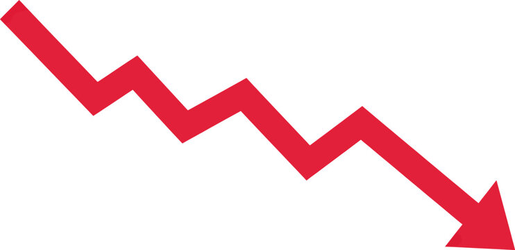Graphic illustration of a red arrow showing a significant decrease.png background.