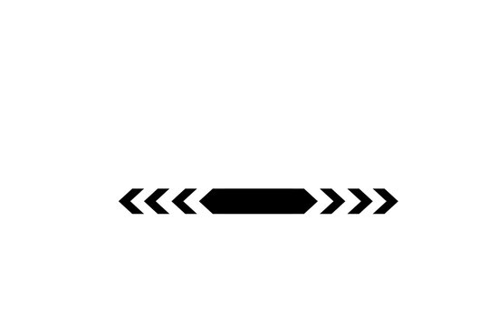 Black chevron arrows divider on white background. Minimal horizontal hexagon bar with left and right pointing double angle brackets. Bold monochrome vector design for banner, header, slider, and web.