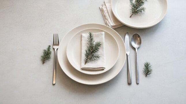 Minimalist Holiday Tablescape on Stone Background, Festive Restaurant Menu Design with Copy Space.