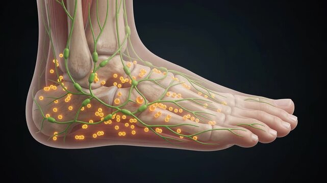 Glowing nerve signals in the foot with pain sensation