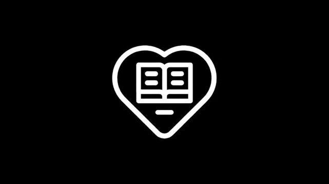 Animated heart icon with open book inside, symbolizing love for knowledge and learning