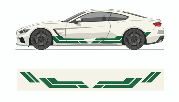 White Sports Car Green Decal Sticker Design