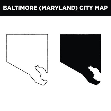 Baltimore Maryland city map outline and silhouette shapes for travel and geography