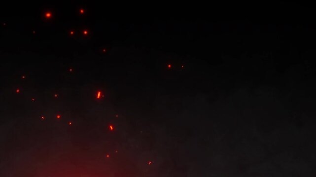 Fire sparks isolated on a black background overlay, capturing dynamic glowing embers for cinematic visual effects and motion graphic overlays.