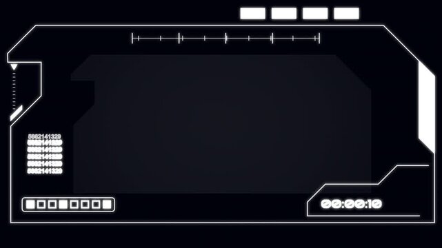 Sci-fi hud futuristic digital interface frame overlay for video games, motion design, stream overlays, and sci-fi multimedia projects.