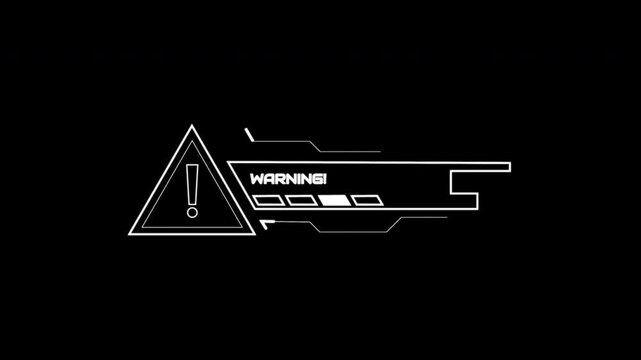 Futuristic sci fi hud warning sign triangle alert interface screen element isolated on black background for gaming ui and cyberpunk overlays.