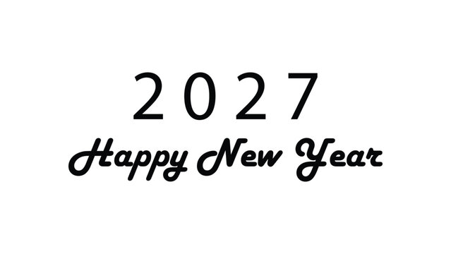 Black silhouette icon of number 2027 with Happy New Year typography for celebration concept