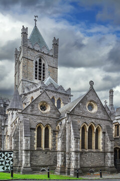 Christ Church Cathedral in Dublin Ireland. Historic medieval gothic architecture apse view from the rear facade
