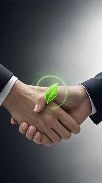 Professional Business Handshake Symbolizing Eco Friendly Partnership and Sustainable Development