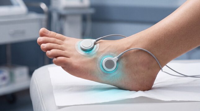 Electrical stimulation electrodes applied to the foot for therapy