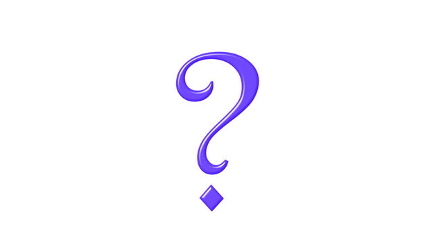 Glossy purple question mark, 3D violet interrogation symbol with diamond dot, elegant query icon for customer support and FAQ sections