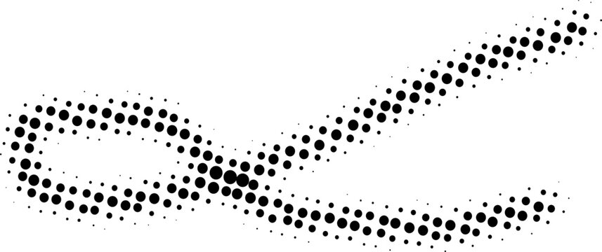 Abstract artistic design featuring a dynamic flowing ribbon shape created with a detailed black and white halftone pattern