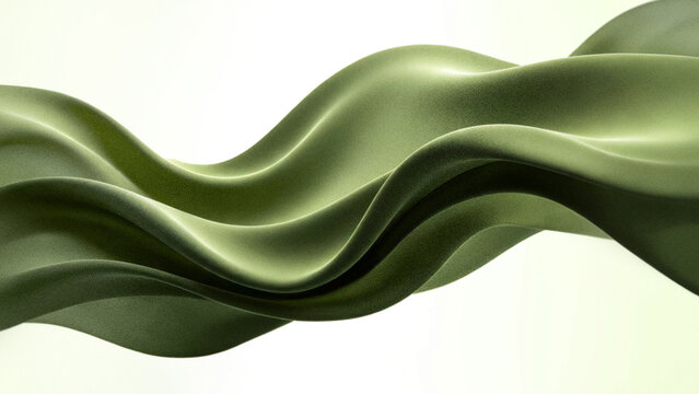 Abstract 3D wavy cloth background with grainy particle texture featuring luxury gradient colors of olive green and khaki for elegant modern web design.