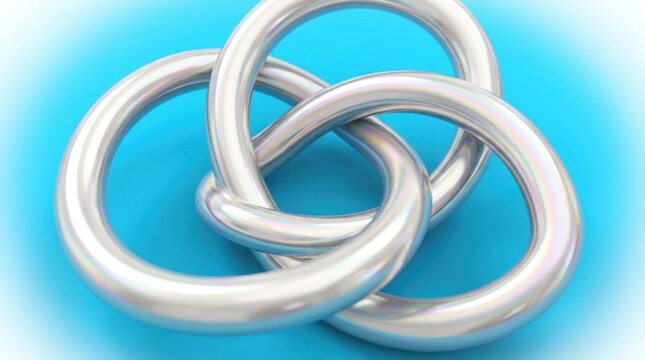 Abstract 3D Render Chrome Knot Concept Background with Metallic Intertwined Rings for Business Unity and Connection