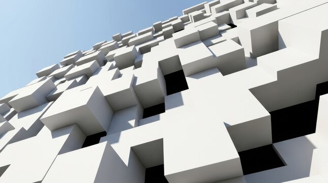 Abstract 3D Render White Cube Pattern Background Minimalist Geometric Architectural Wall Design Concept Template