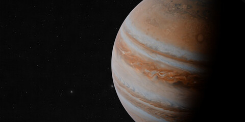 Jupiter planet isolated on black starry space background 3D realistic rendering. © Artur Didyk
