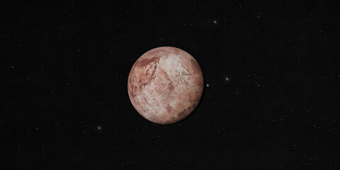 Pluto planet isolated on black starry space background 3D realistic rendering. © Artur Didyk