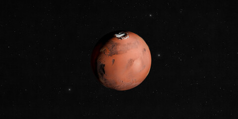 Mars planet isolated on black starry space background 3D realistic rendering. © Artur Didyk