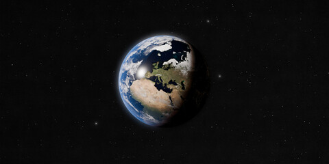 Earth planet isolated on black starry space background 3D realistic rendering. © Artur Didyk