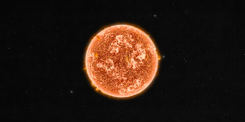 Sun star isolated on black starry space background 3D realistic rendering. © Artur Didyk