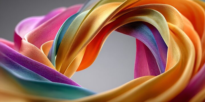 Colorful Swirling Fabric Ribbons in Abstract Spiral Composition Representing Fluid Motion And Vibrant Creative Energy