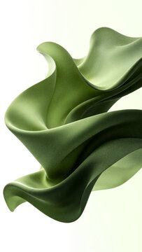 Vertical abstract 3D wavy cloth background with grainy particle texture featuring luxury gradient of olive green and khaki for mobile wallpaper.