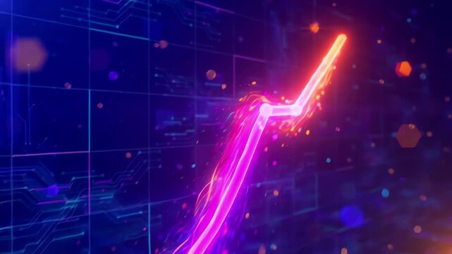 Abstract three-dimensional rising graph representing financial growth and rapid acceleration for a scaling business enterprise with light trails