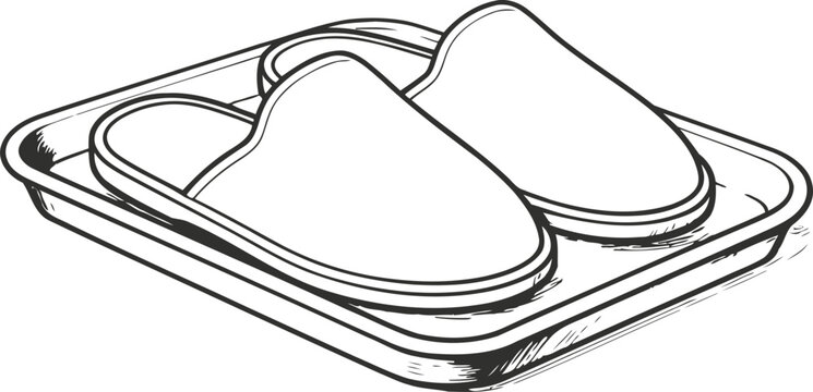 House slippers on a rectangular tray comfortable indoor footwear set for relaxation and home use