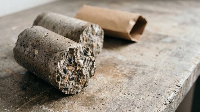 Close view of drilled concrete core aggregate texture