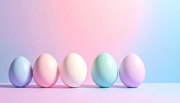 Pastel Easter eggs in a row on a gradient background