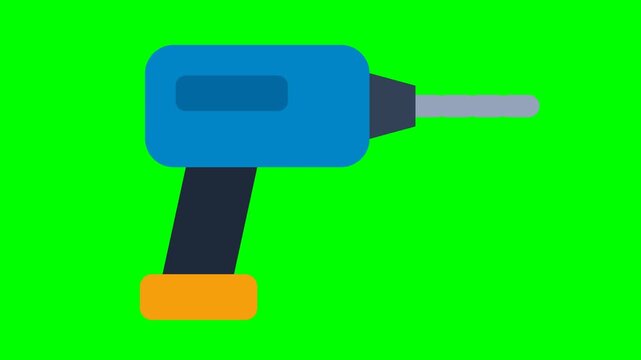 Animated Flat Vector Power Drill on Green Screen