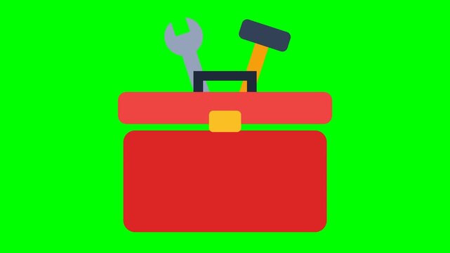 Animated Red Toolbox with Wrench and Hammer