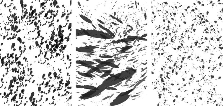 Black ink splatter texture set, collection of spray drops and grunge vector abstract background elements